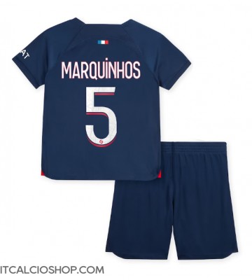 Paris Saint-Germain Marquinhos #5 Prima Maglia Bambino 2023-24 Manica Corta (+ Pantaloni corti)